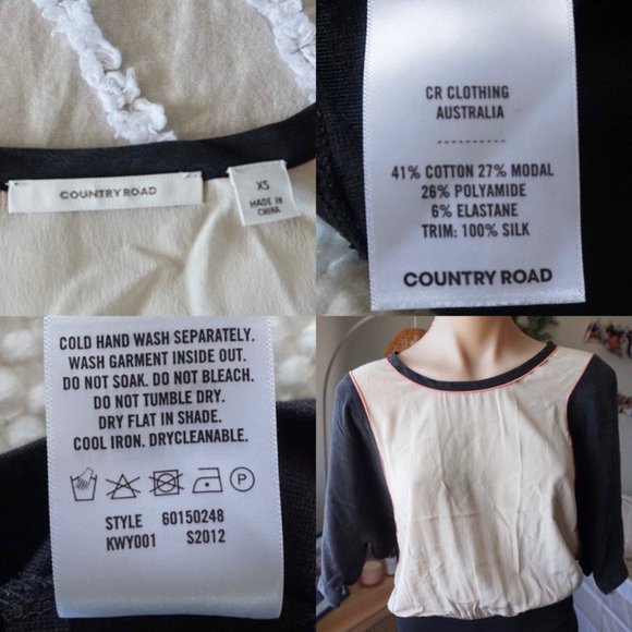 COUNTRY ROAD 8 silk blend TULIP skirt black blouse top puff sleeve VINTAGE RETRO - Picture 8 of 8